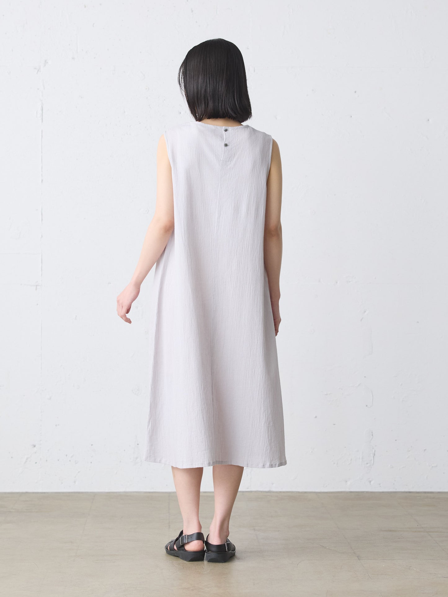 striped crepe nosleeve one-piece