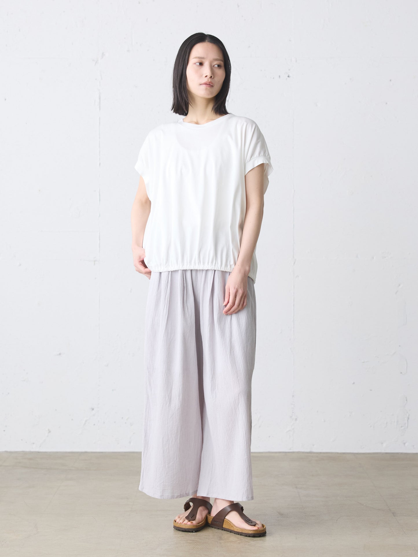 striped crepe wide easy pants
