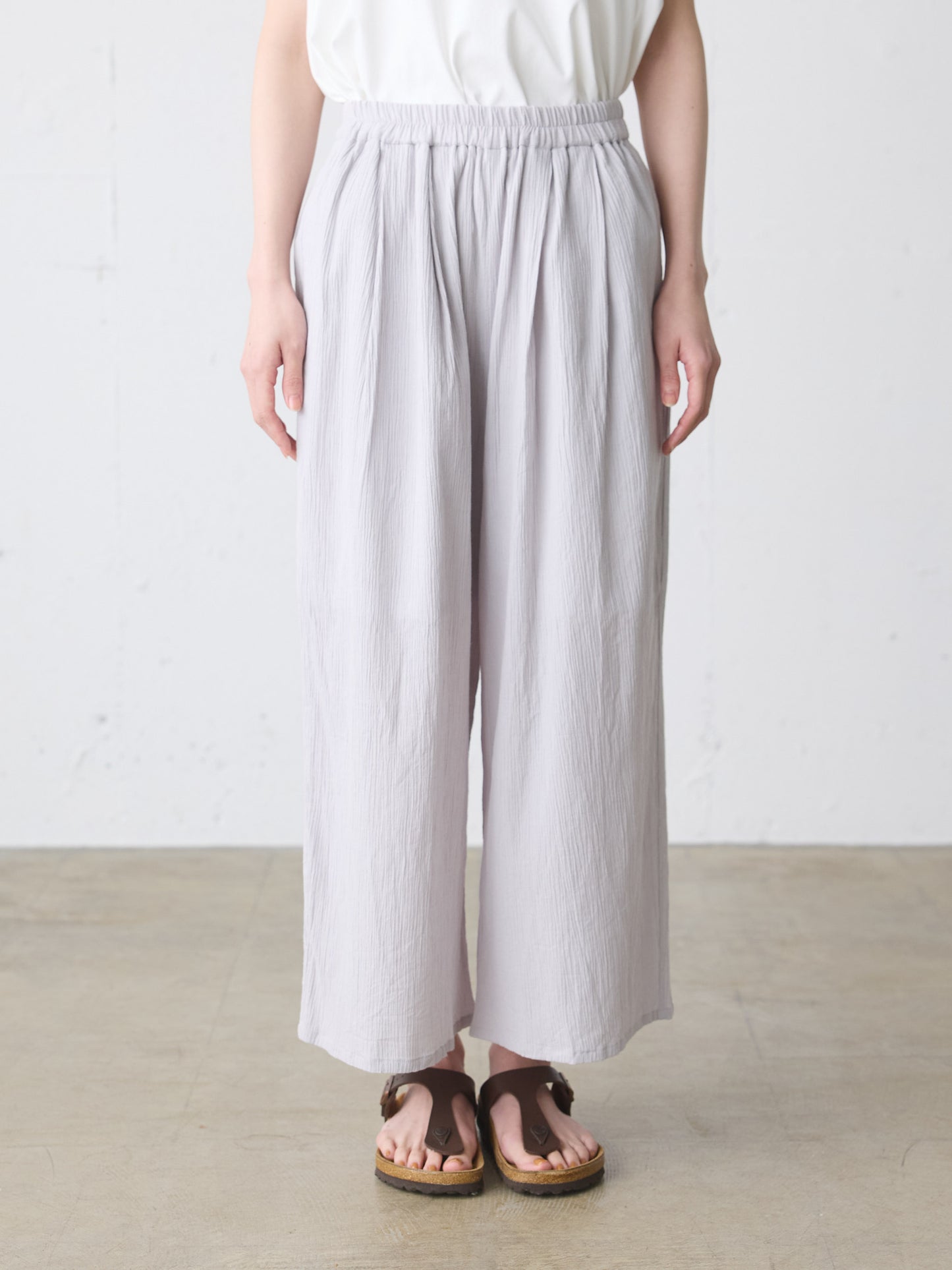 striped crepe wide easy pants