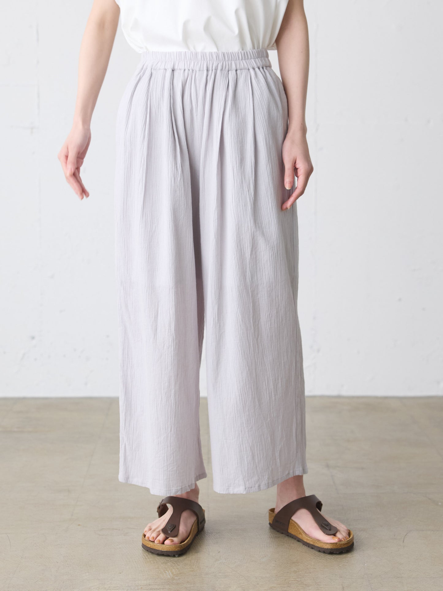 striped crepe wide easy pants