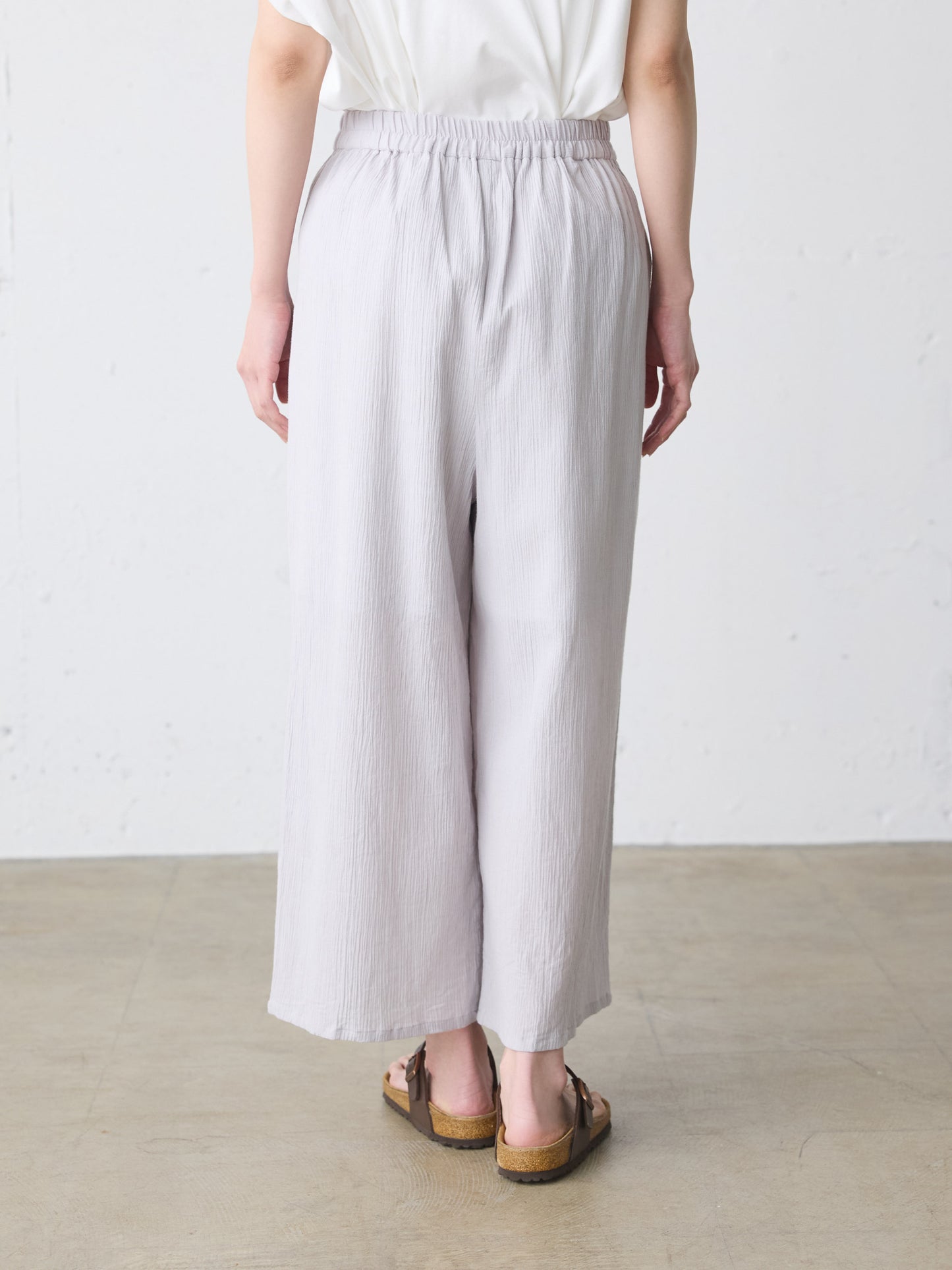 striped crepe wide easy pants