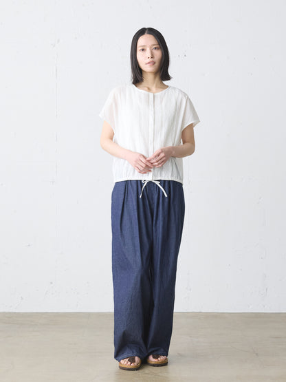 denim tuck wide easy pants