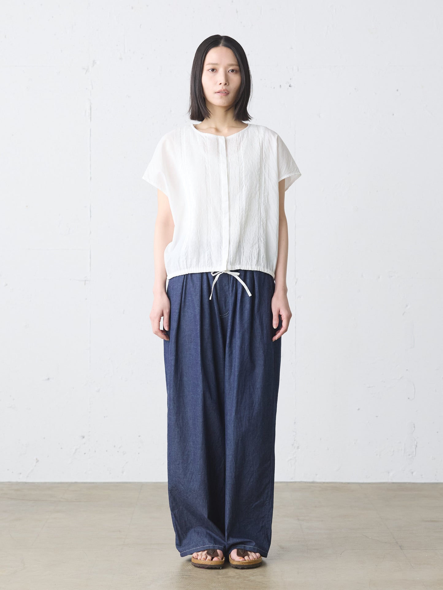 denim tuck wide easy pants