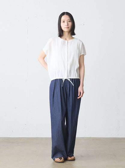 denim tuck wide easy pants