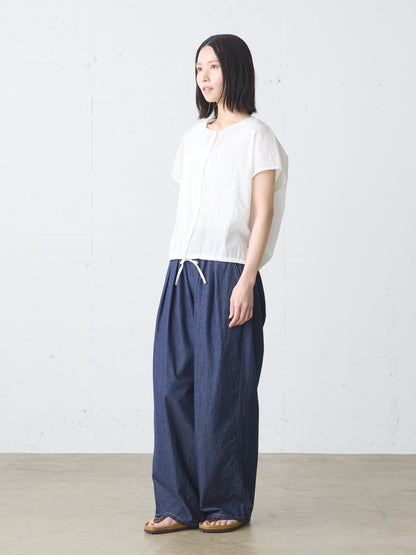 denim tuck wide easy pants
