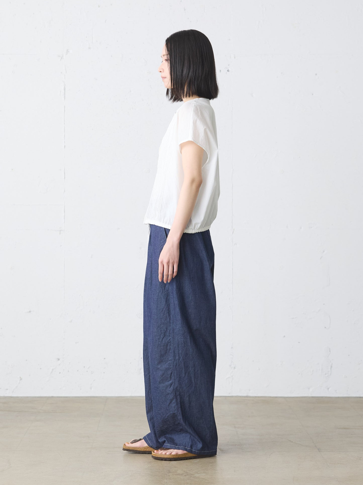 denim tuck wide easy pants