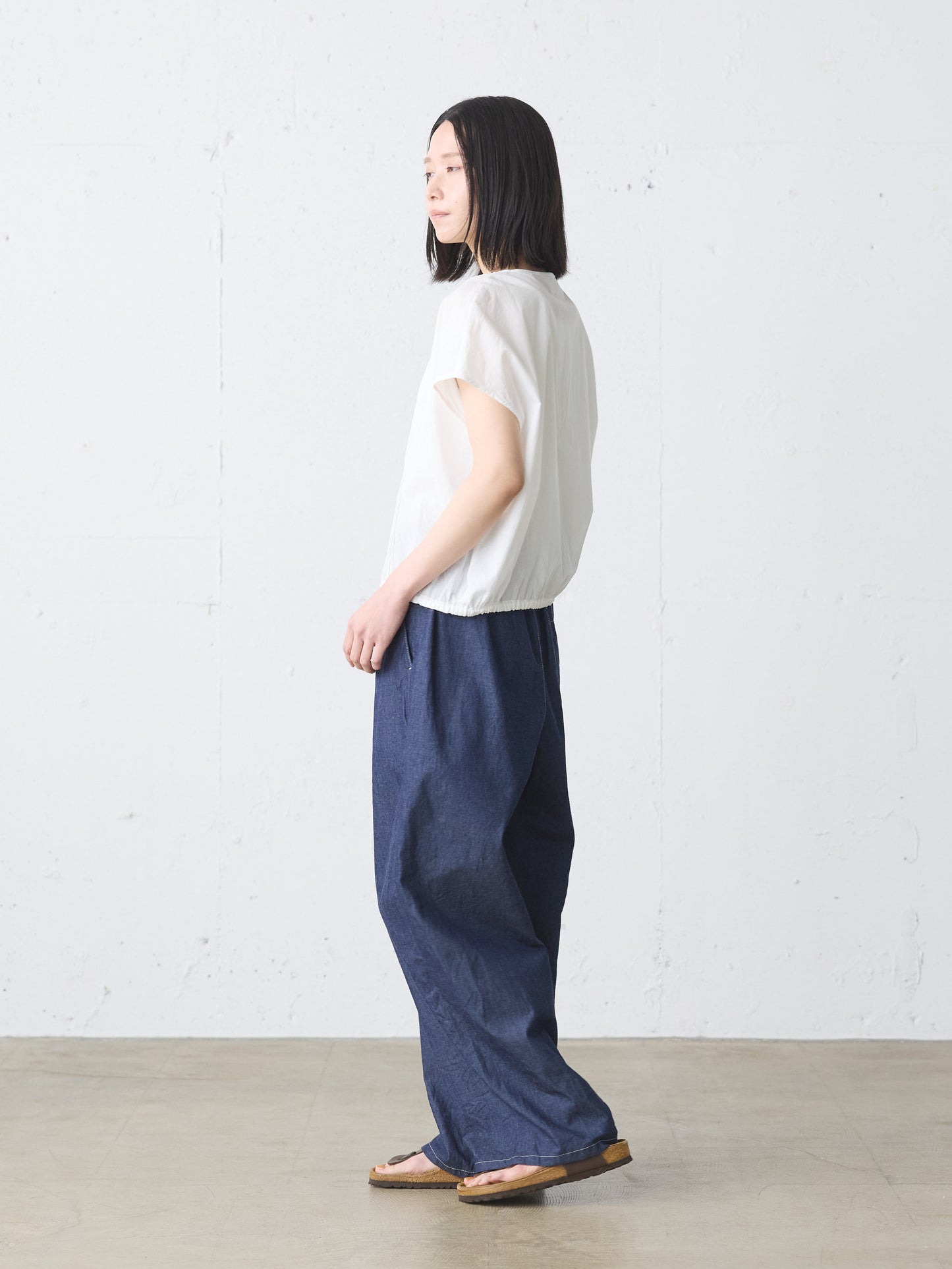 denim tuck wide easy pants