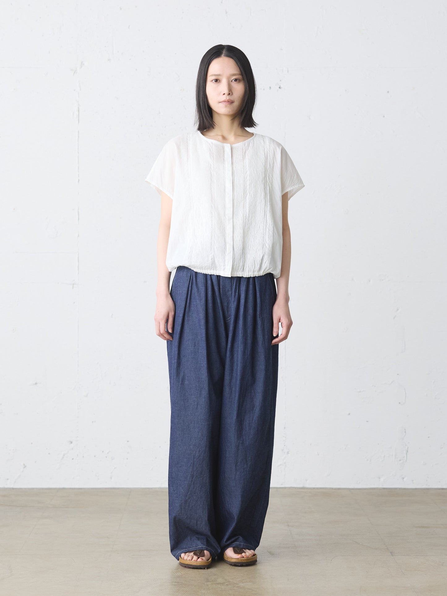 denim tuck wide easy pants