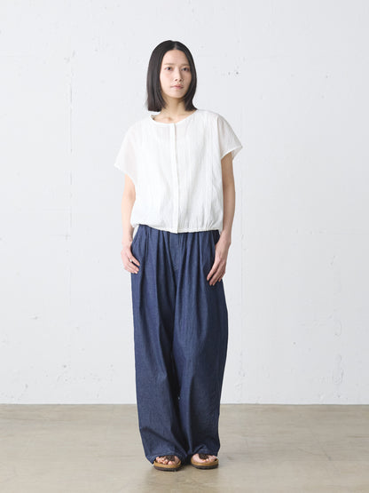 denim tuck wide easy pants