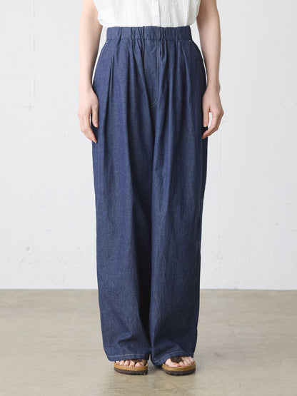 denim tuck wide easy pants
