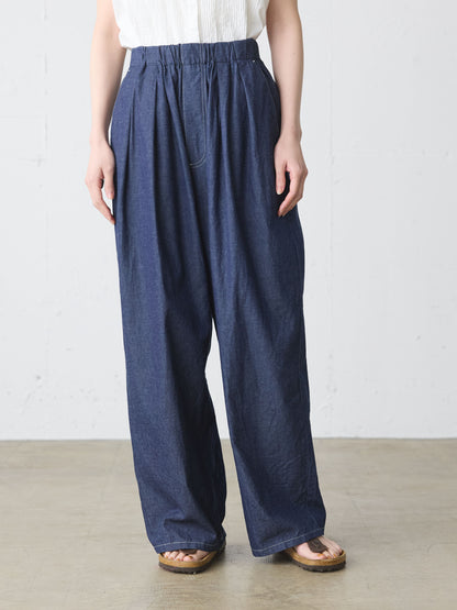 denim tuck wide easy pants