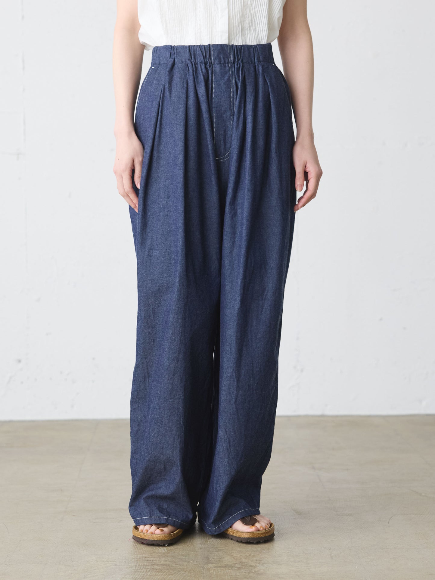 denim tuck wide easy pants