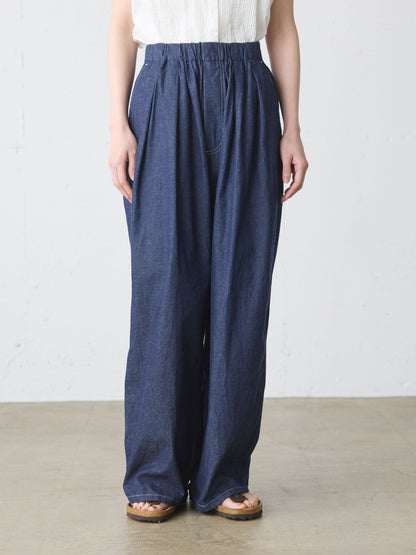 denim tuck wide easy pants