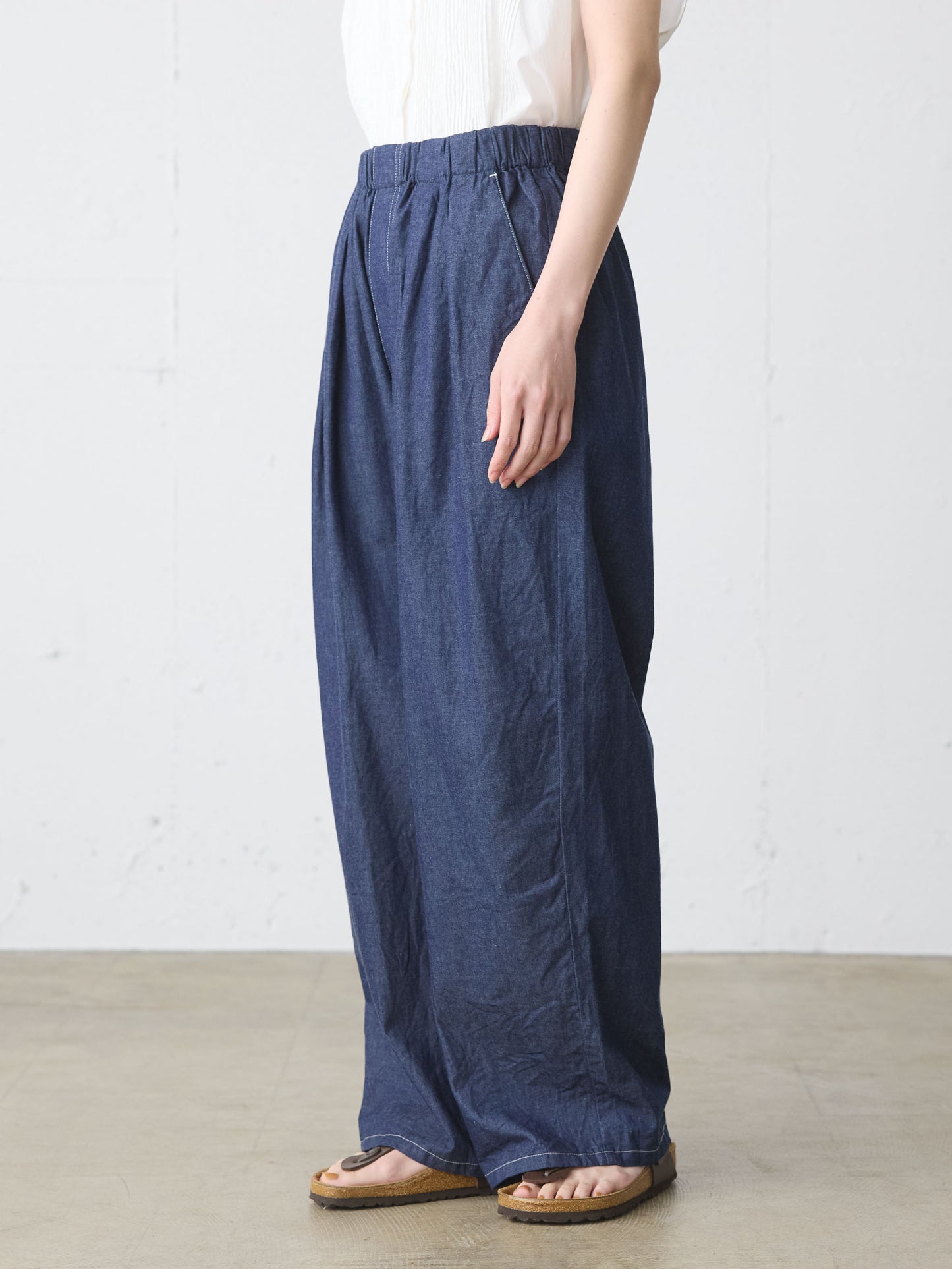 denim tuck wide easy pants