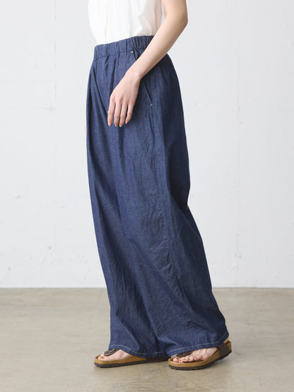denim tuck wide easy pants