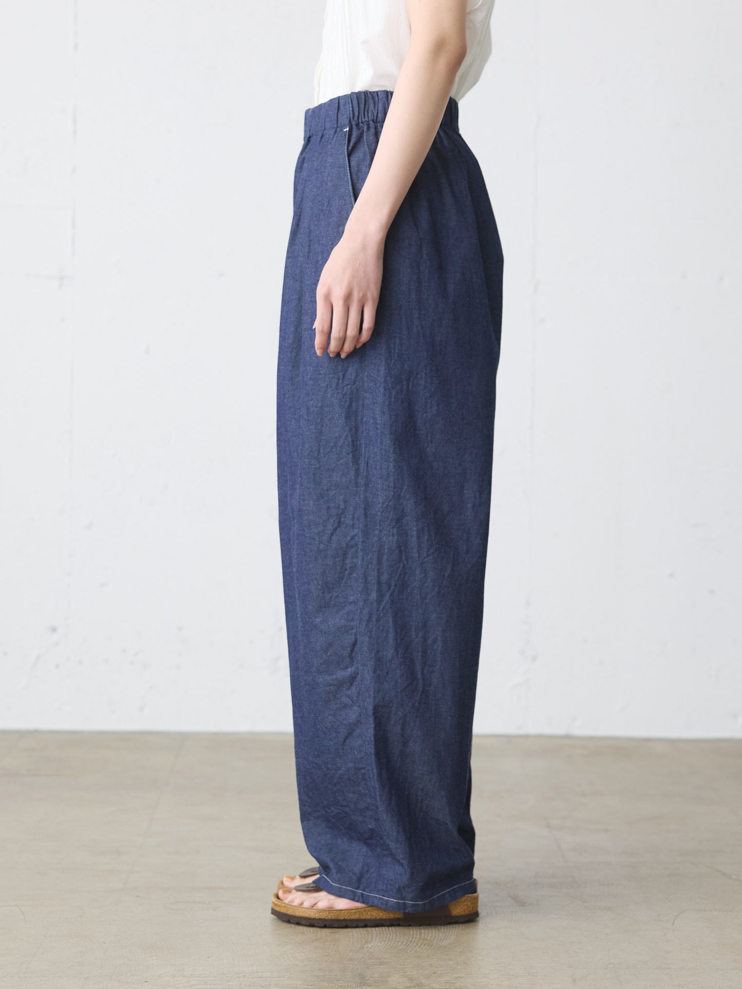 denim tuck wide easy pants