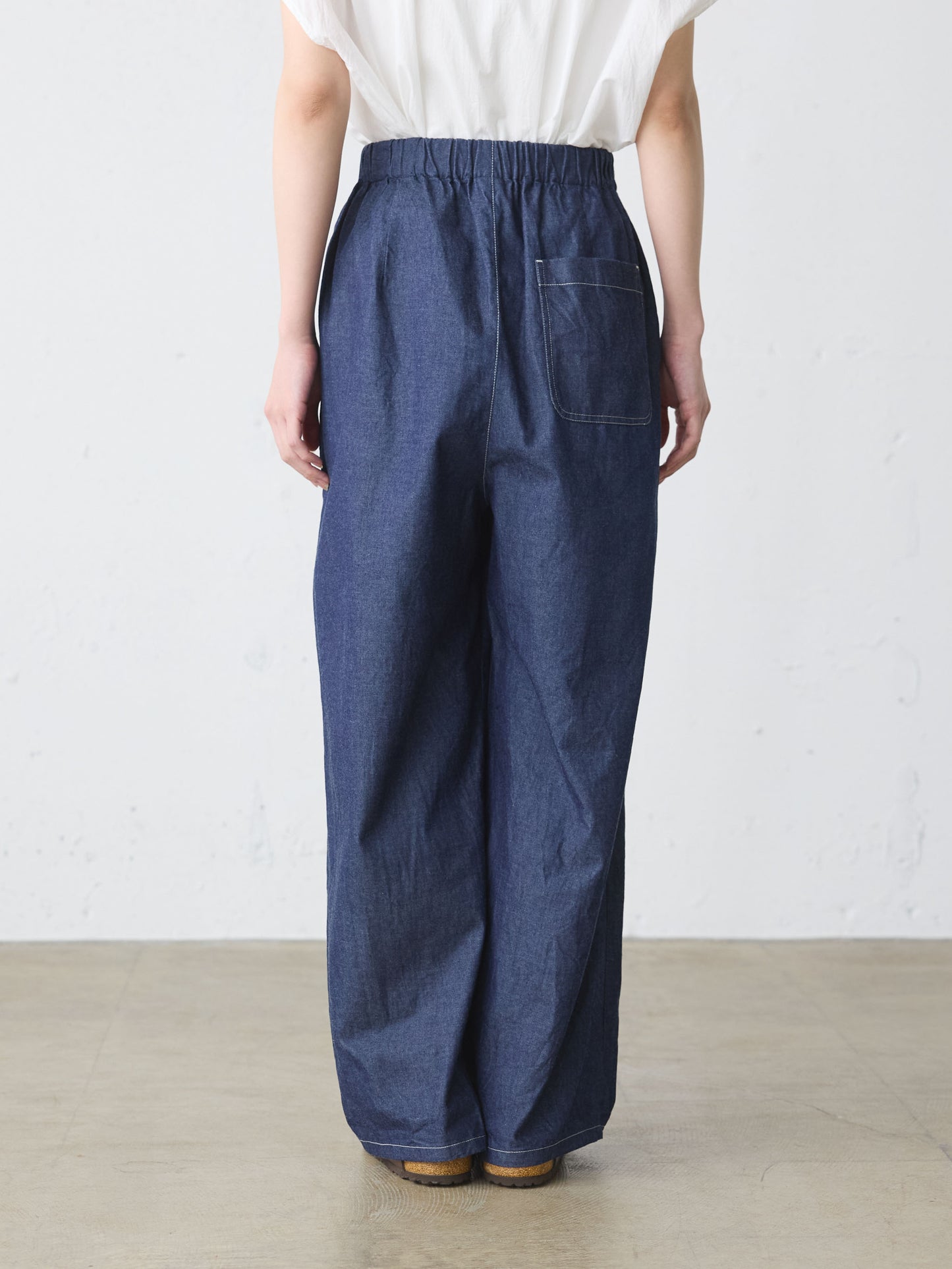 denim tuck wide easy pants