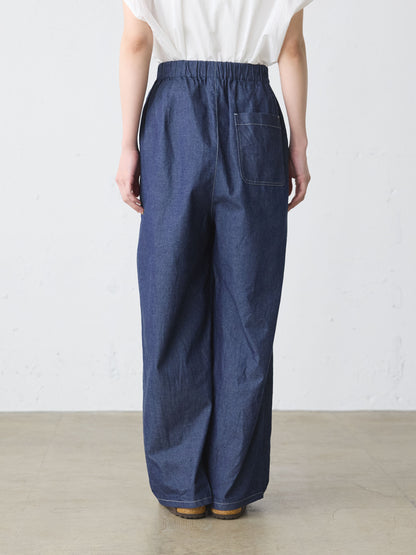 denim tuck wide easy pants