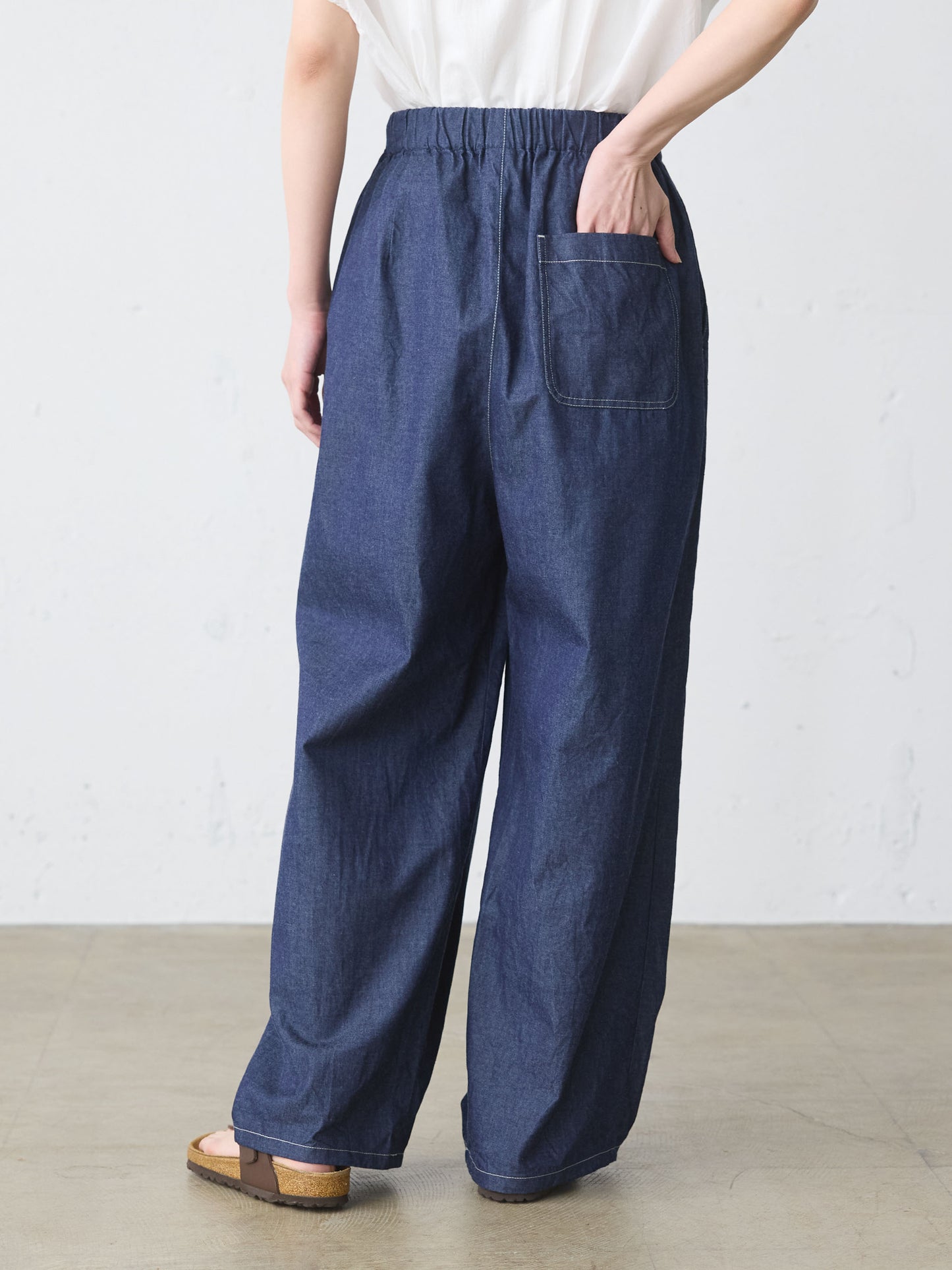denim tuck wide easy pants