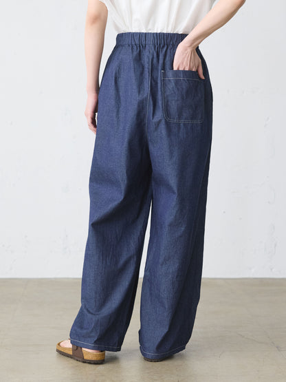 denim tuck wide easy pants
