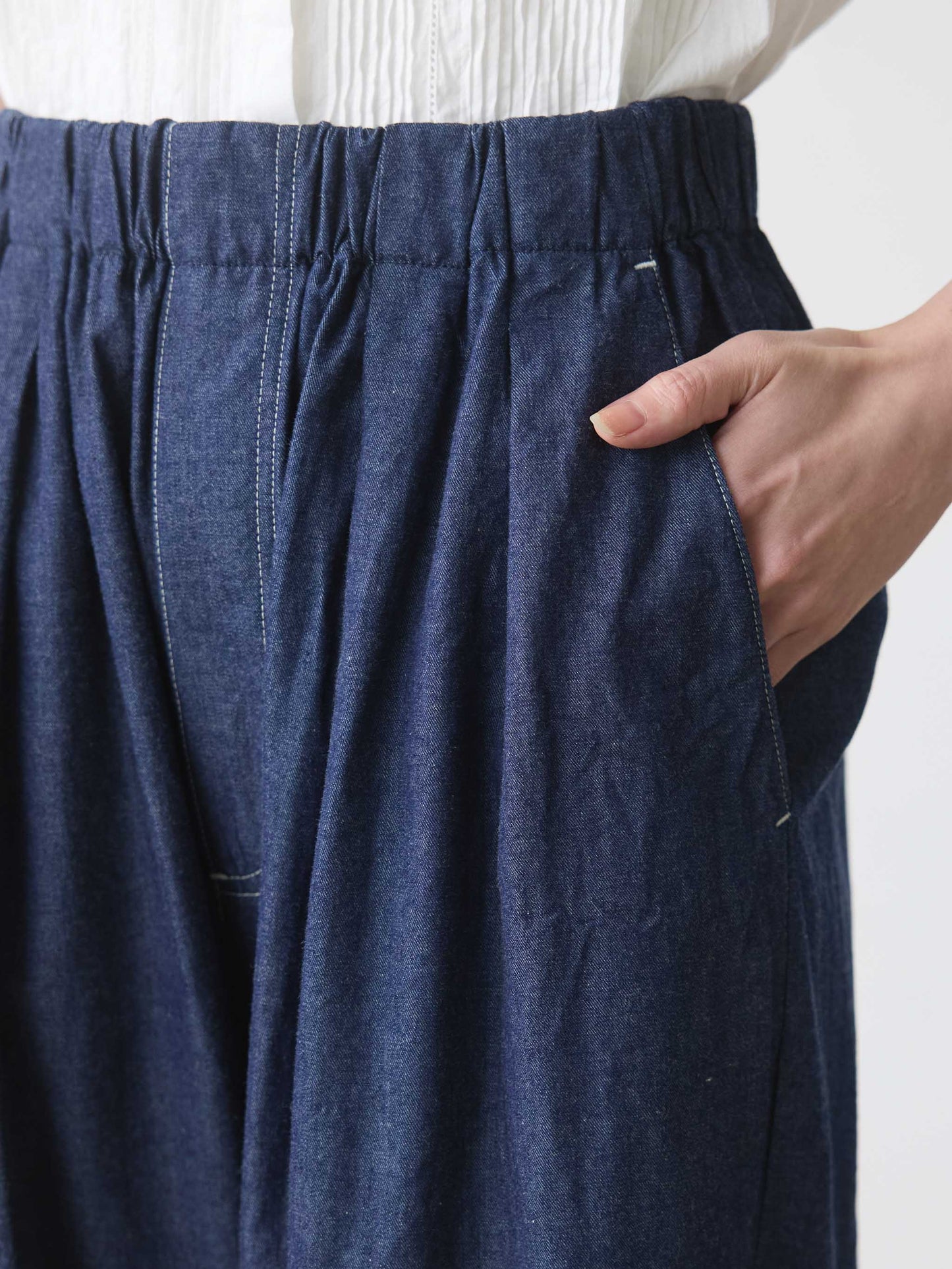 denim tuck wide easy pants