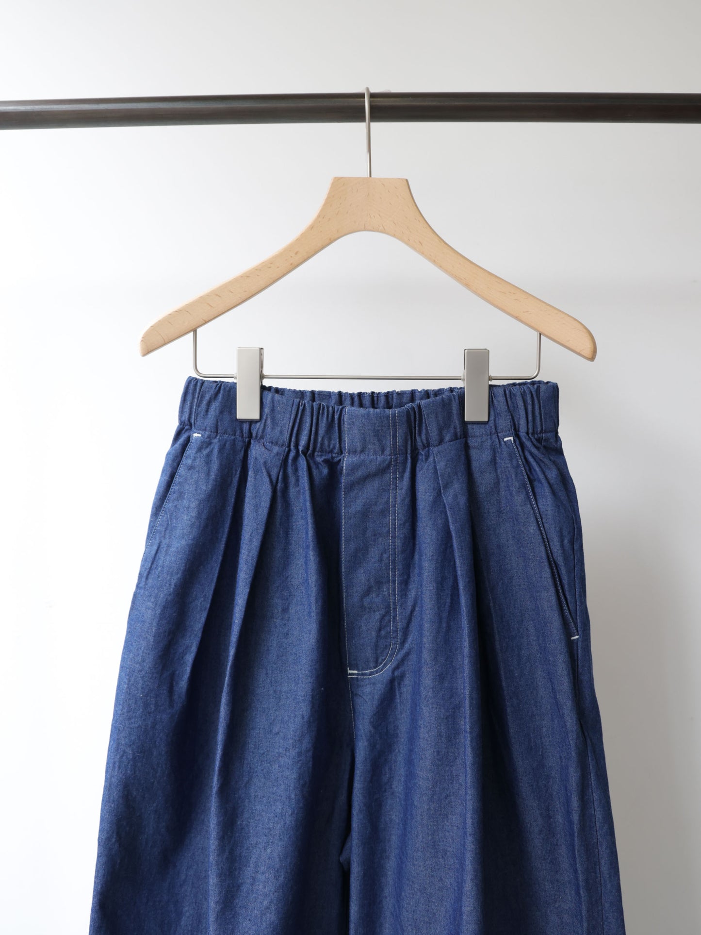 denim tuck wide easy pants