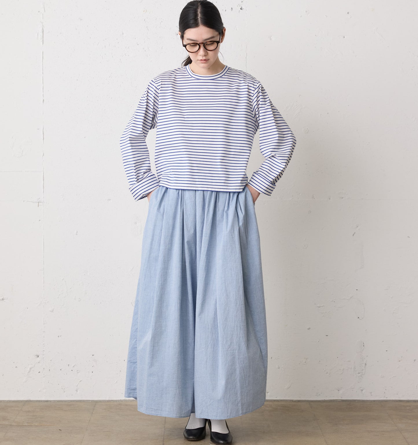 chambray gather skirt