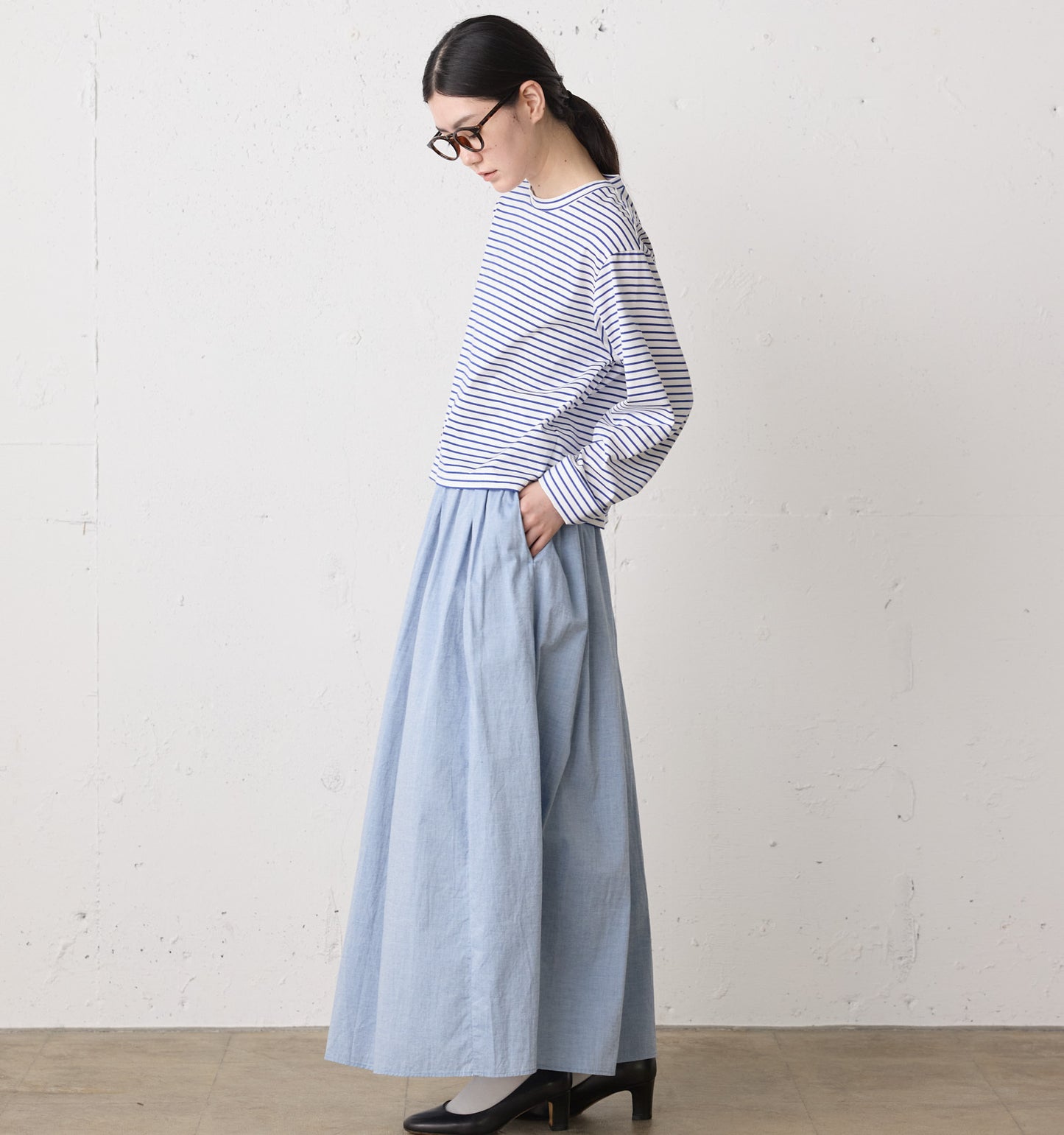 chambray gather skirt