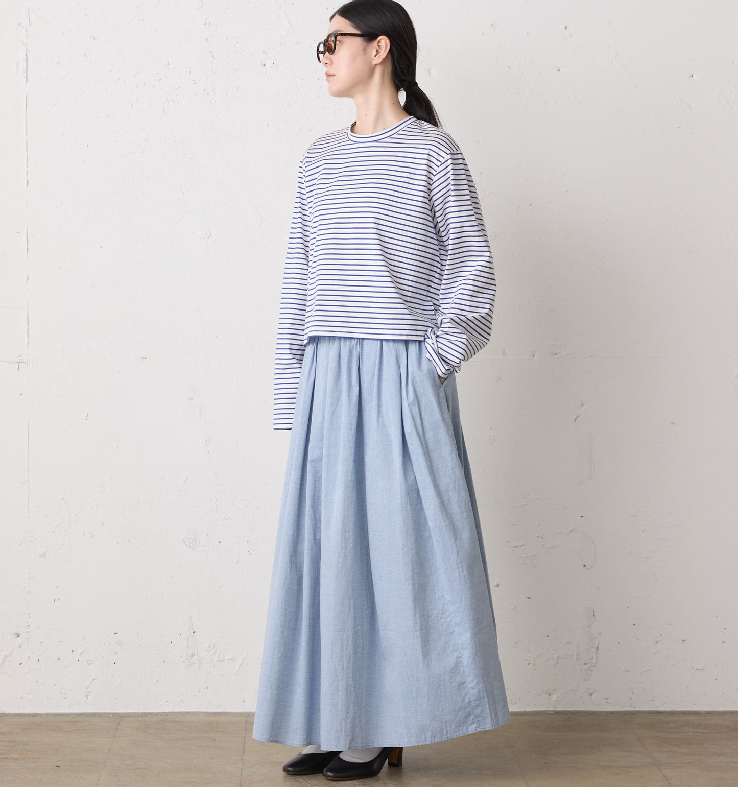 chambray gather skirt