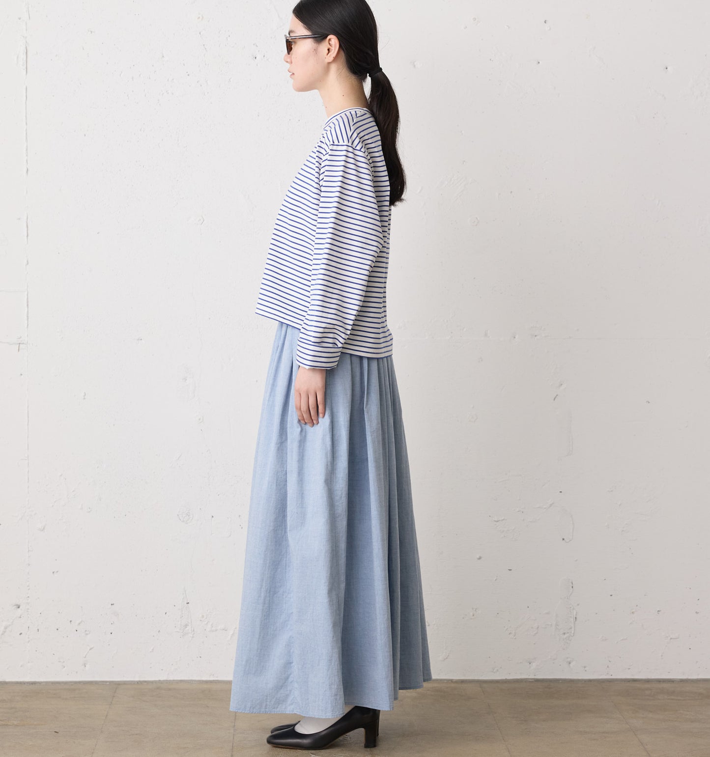 chambray gather skirt