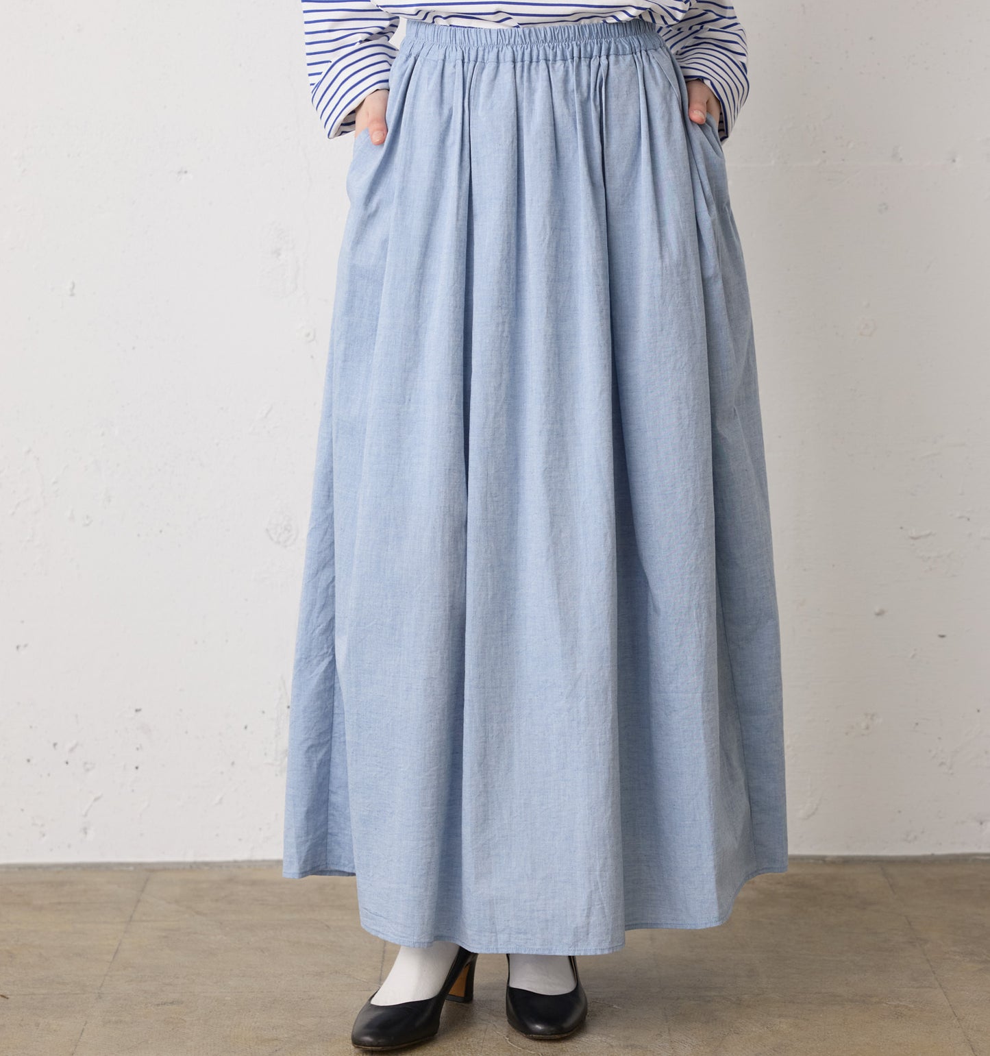 chambray gather skirt