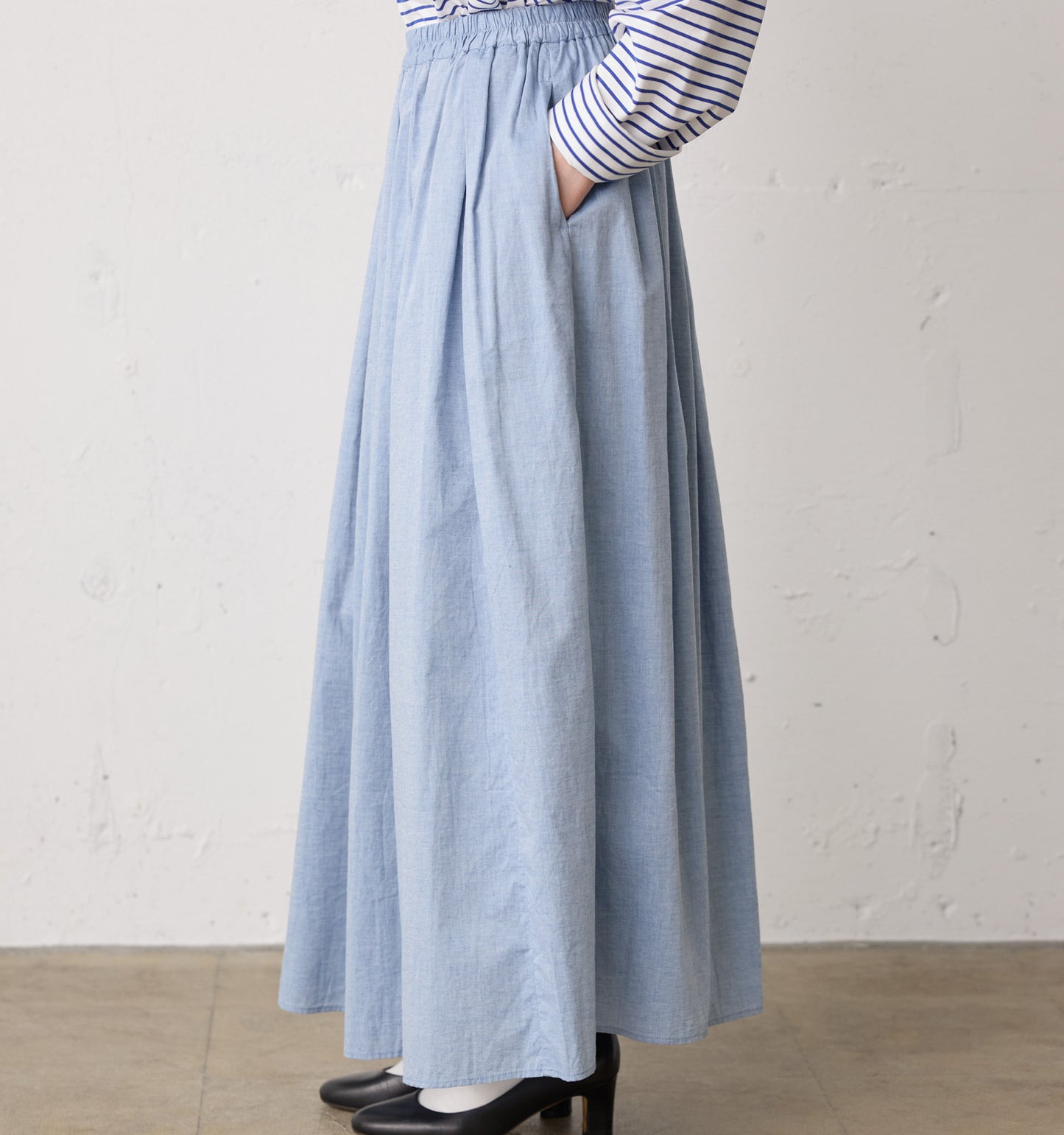 chambray gather skirt