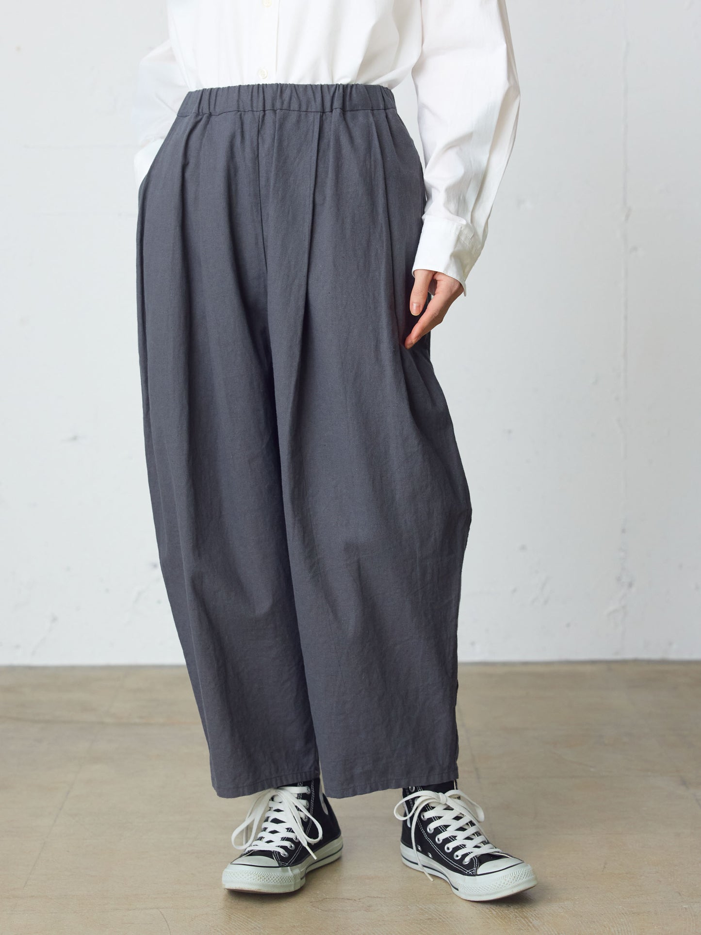 cottonlinen wide easy tapered pants