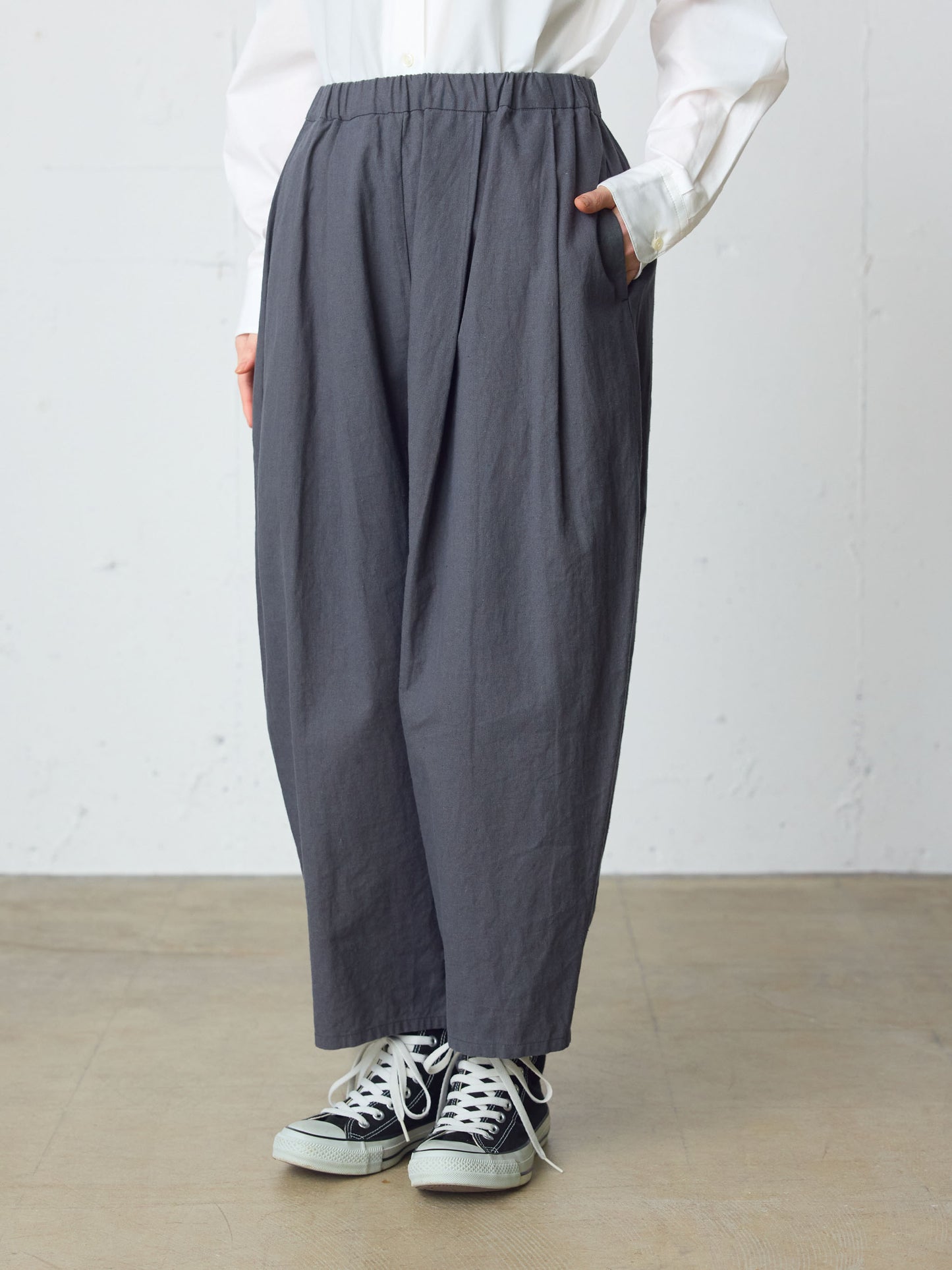 cottonlinen wide easy tapered pants