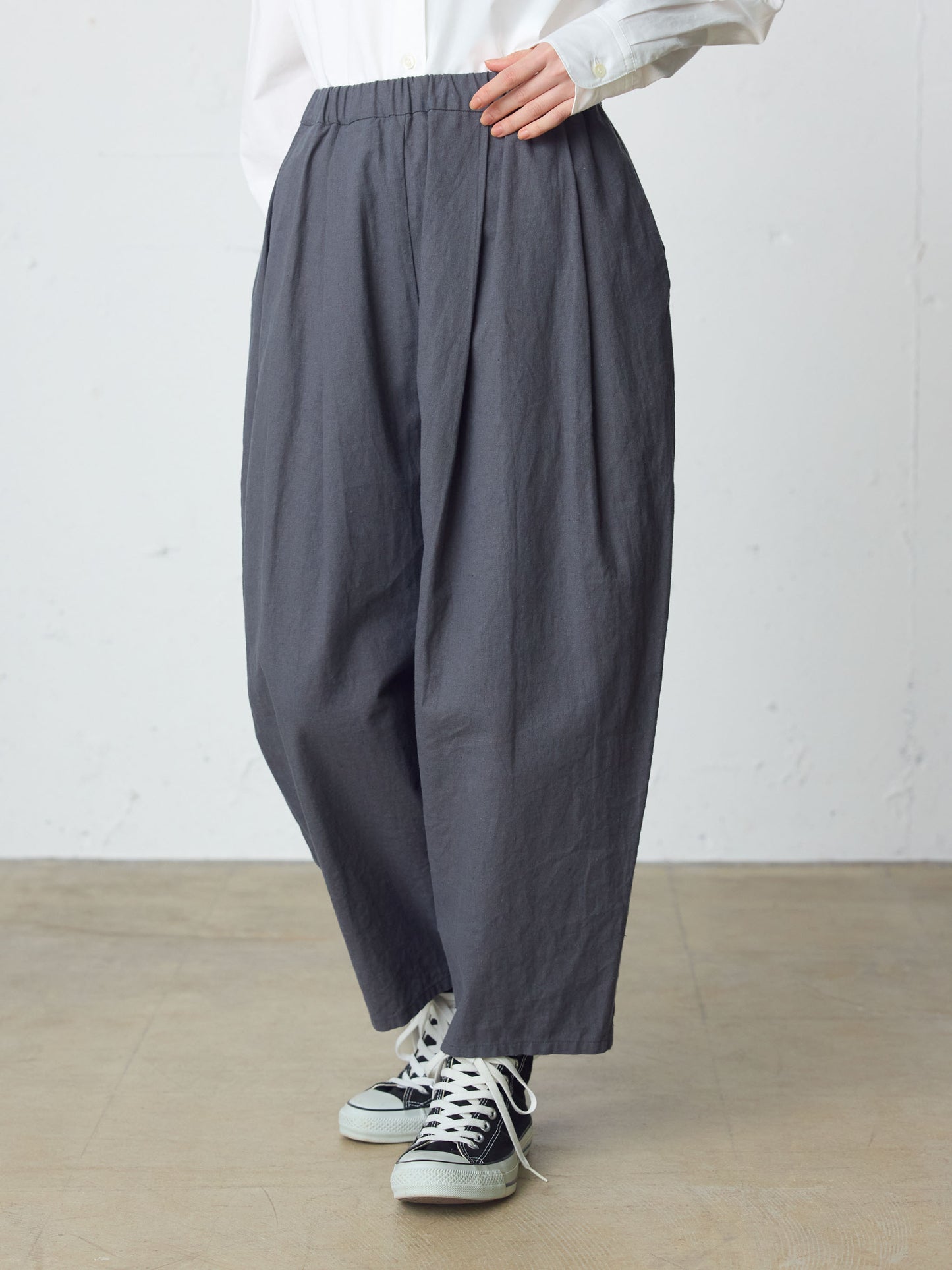 cottonlinen wide easy tapered pants