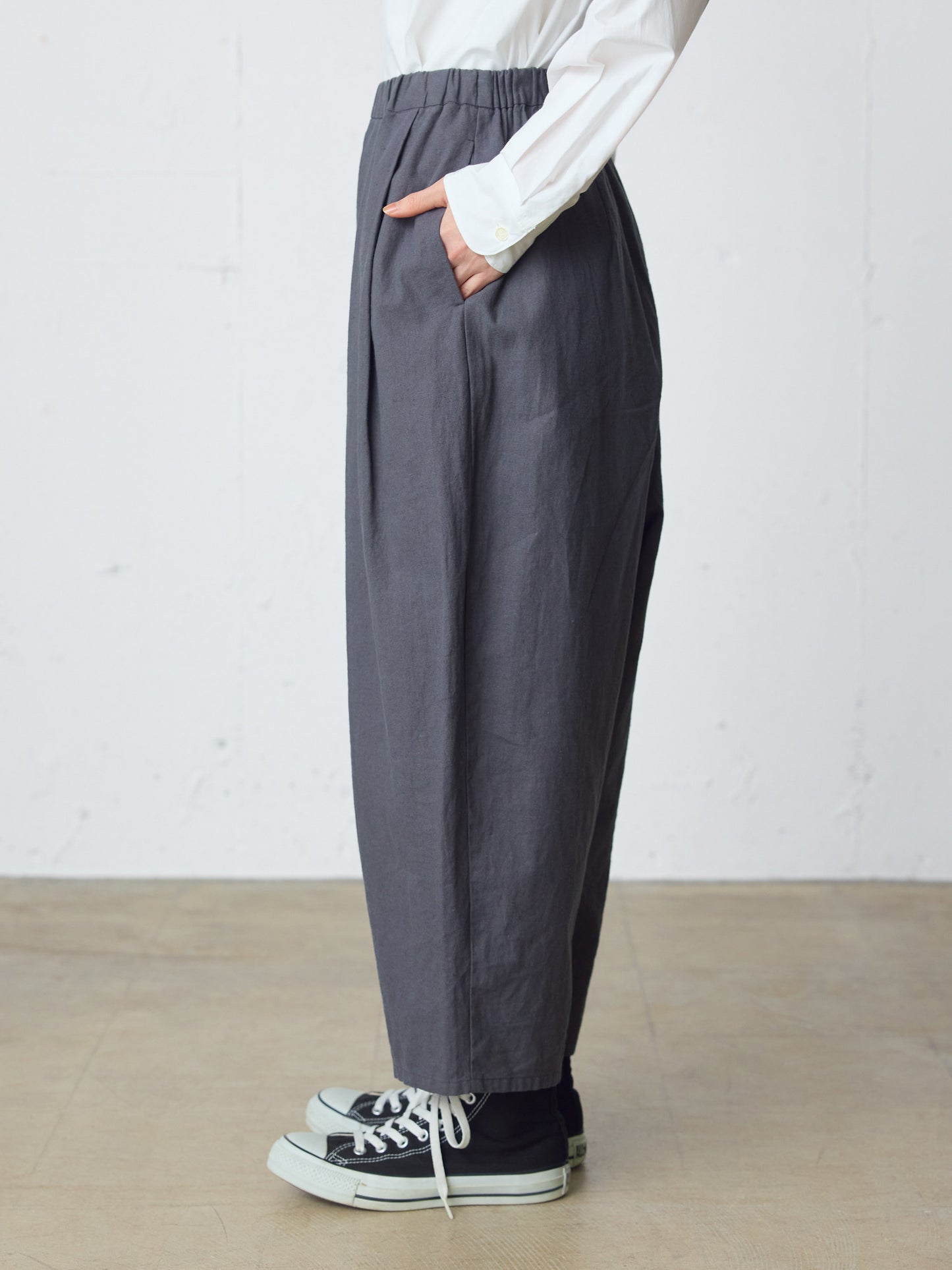 cottonlinen wide easy tapered pants