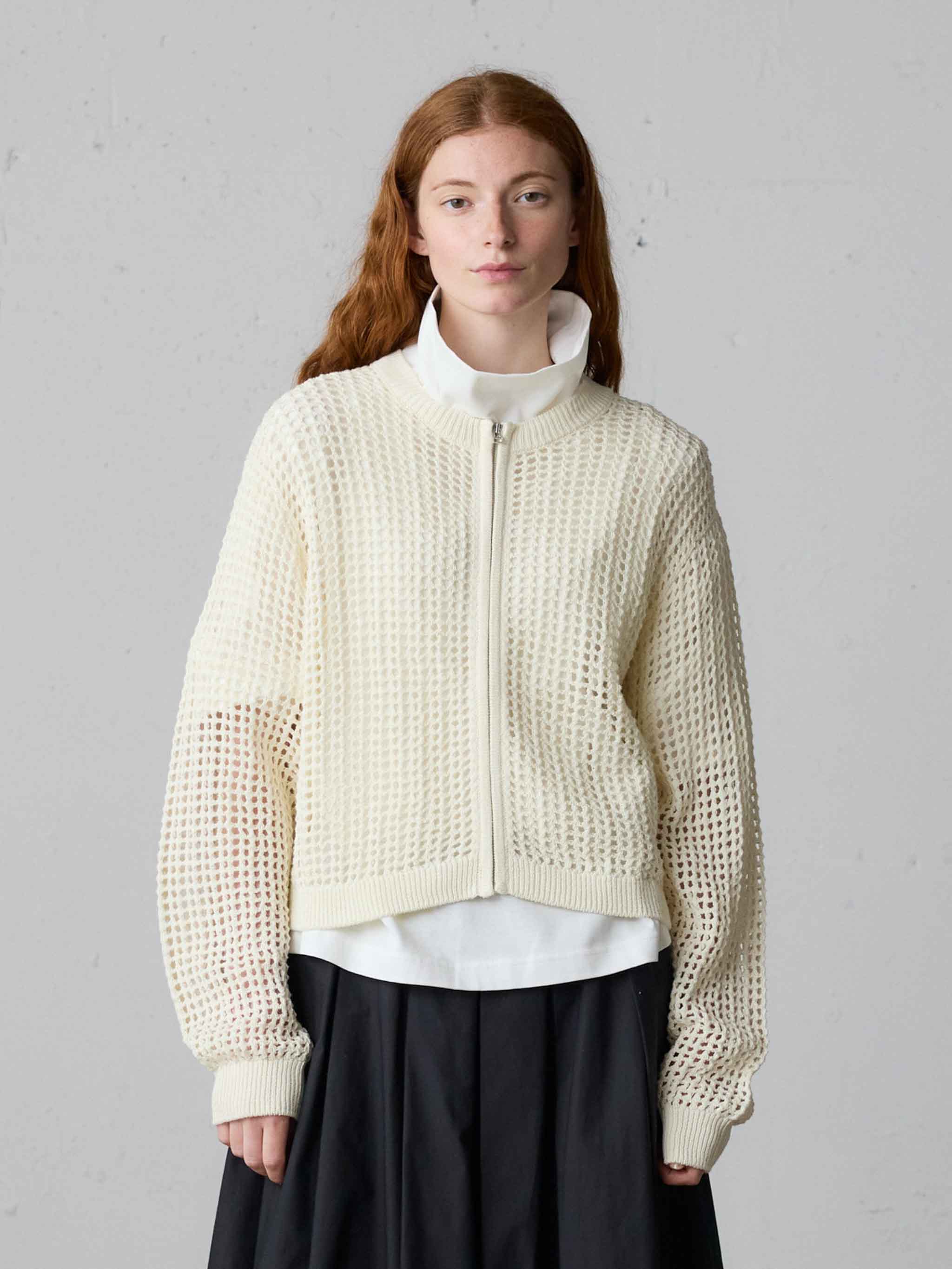 mesh knit zip cardigan