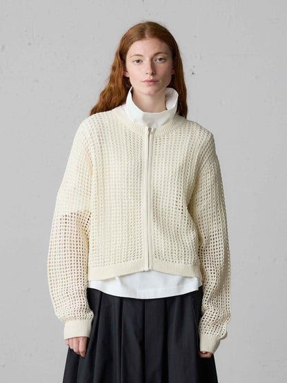 mesh knit zip cardigan
