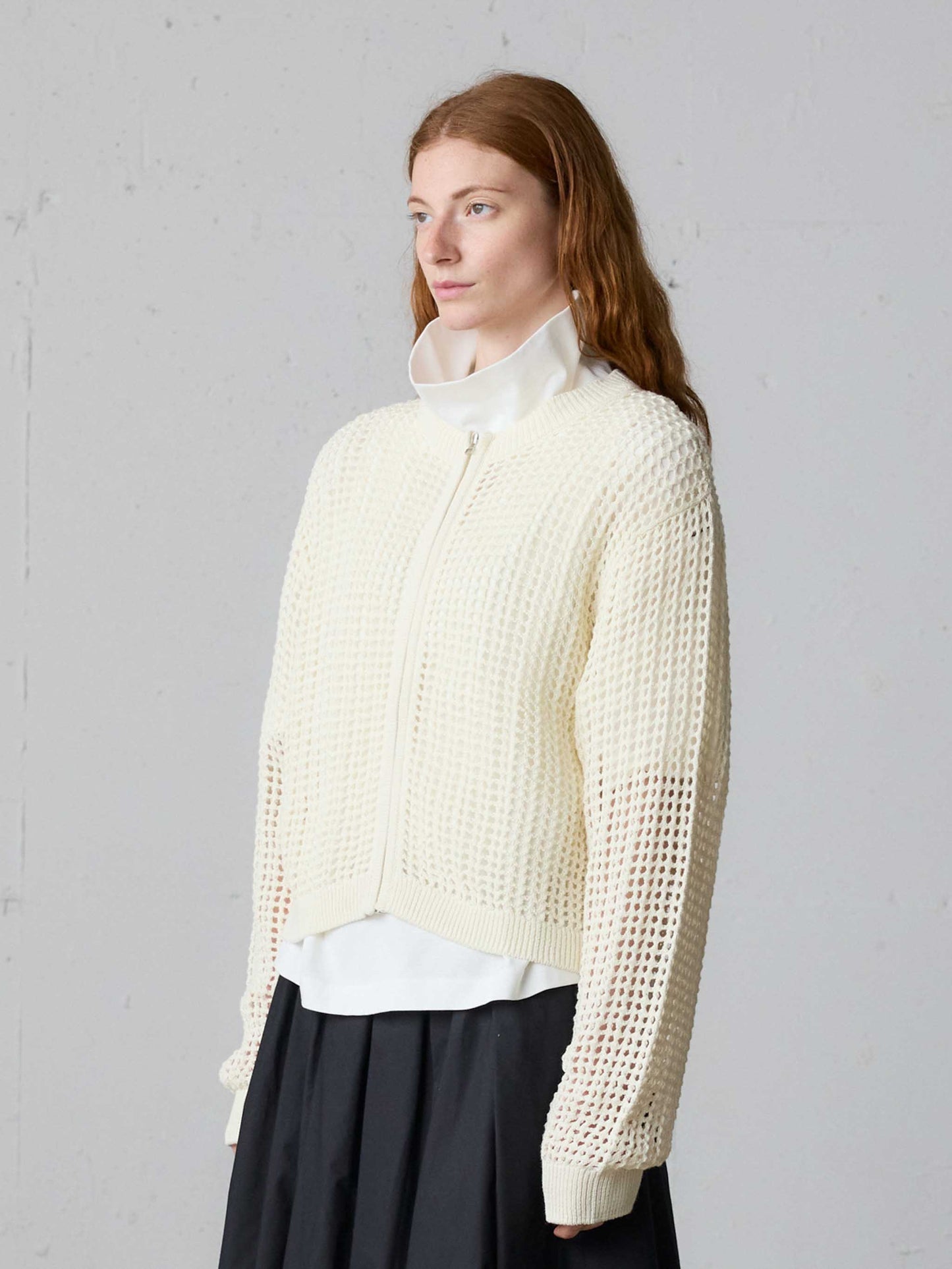 mesh knit zip cardigan