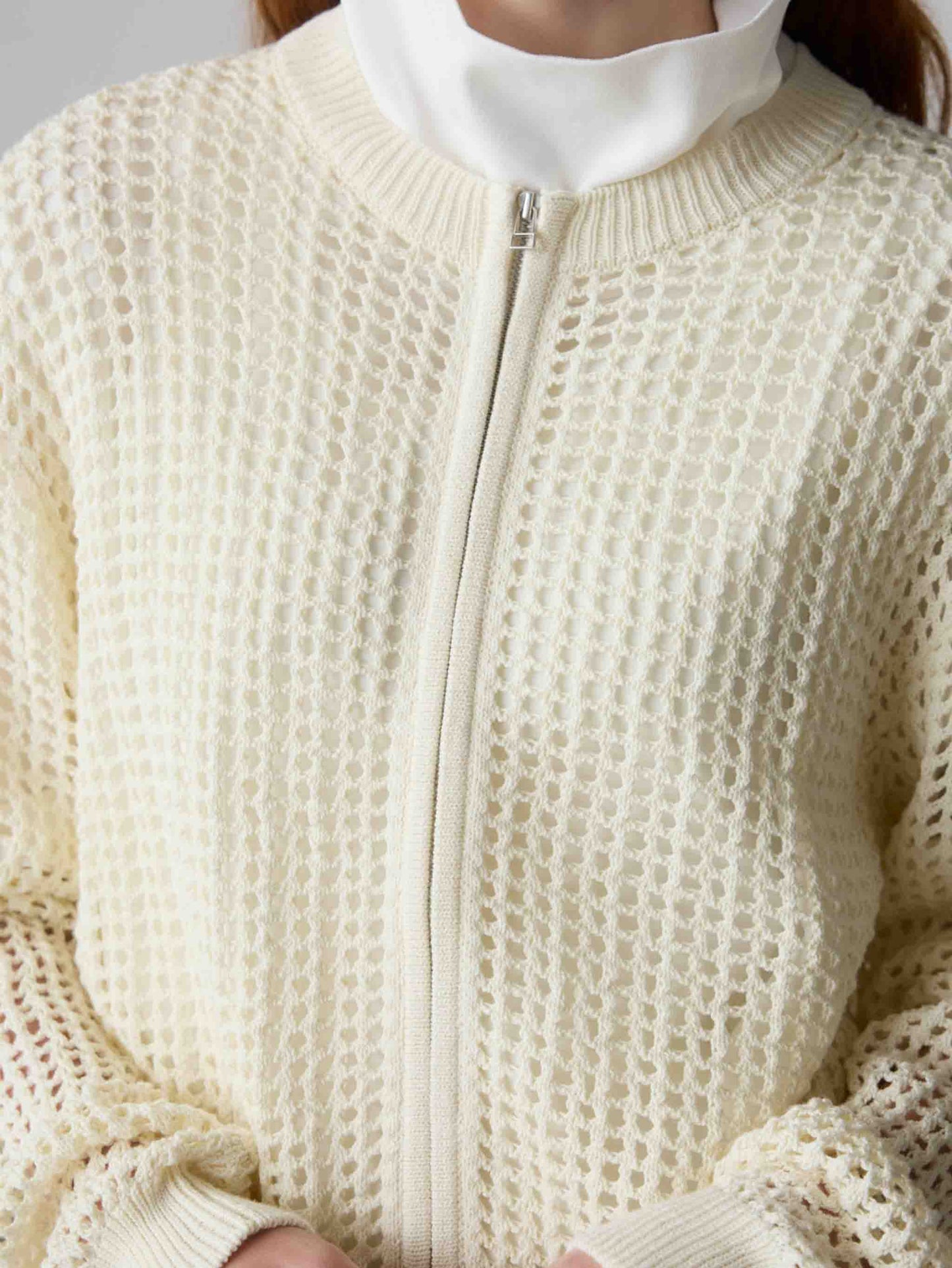 mesh knit zip cardigan