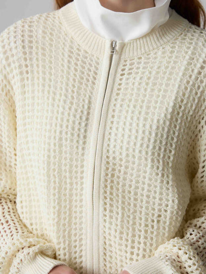 mesh knit zip cardigan