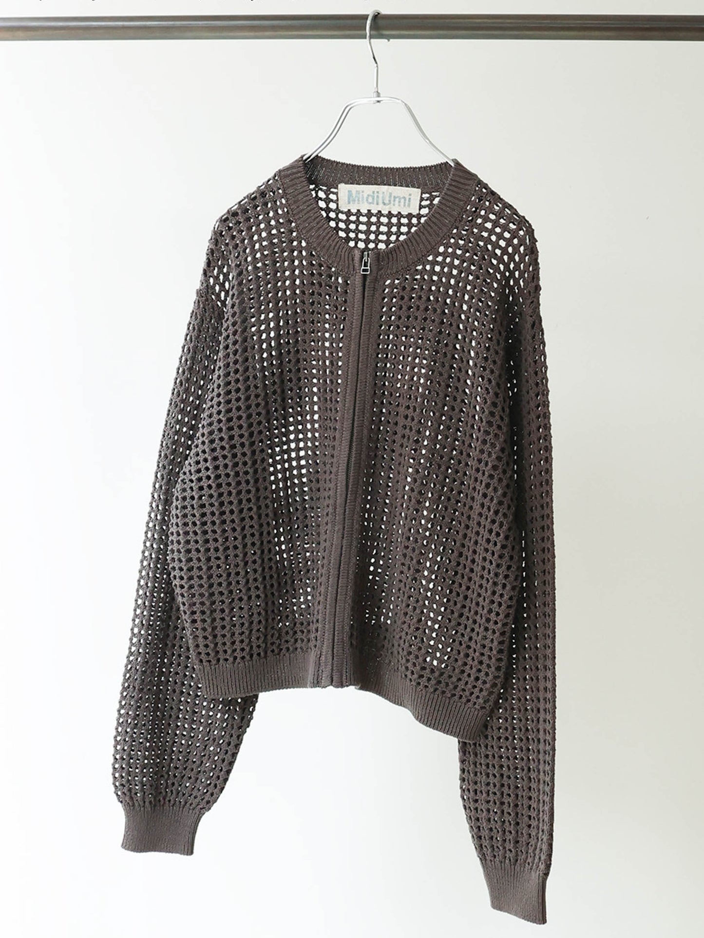 mesh knit zip cardigan