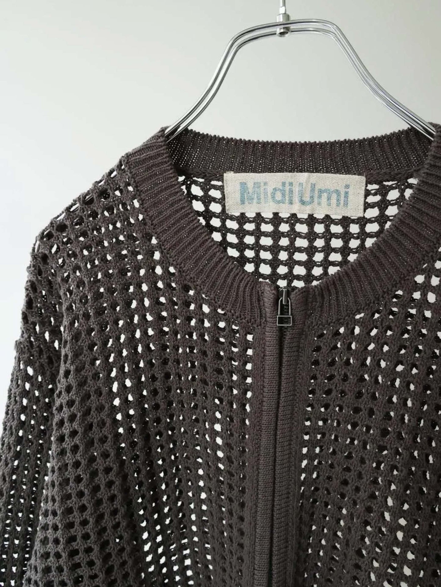 mesh knit zip cardigan