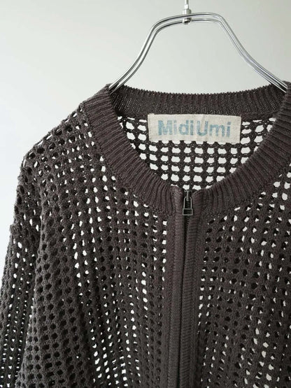 mesh knit zip cardigan
