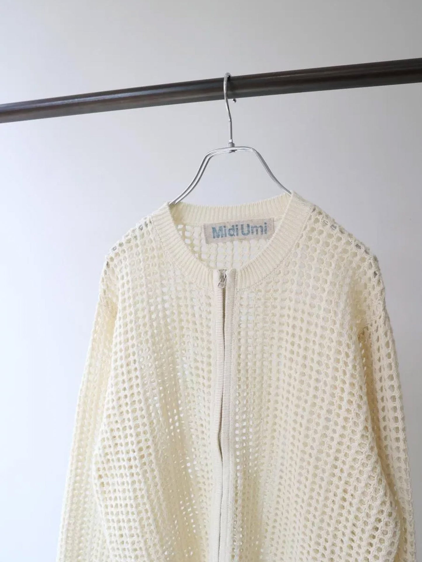 mesh knit zip cardigan
