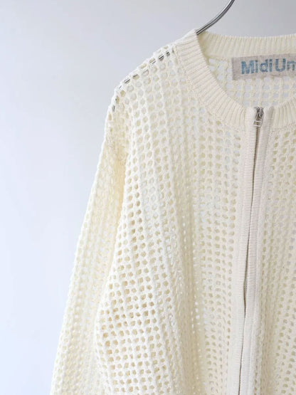 mesh knit zip cardigan