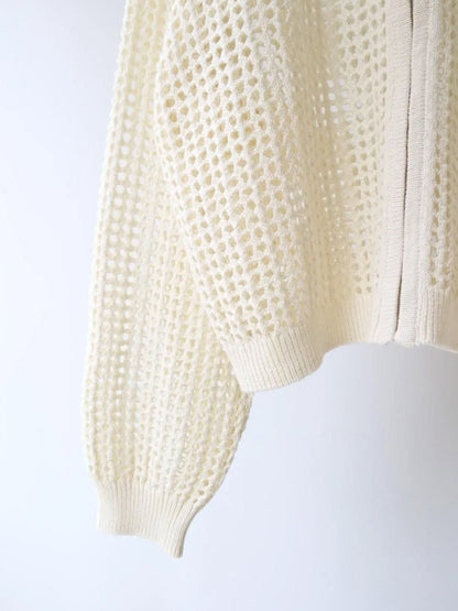 mesh knit zip cardigan