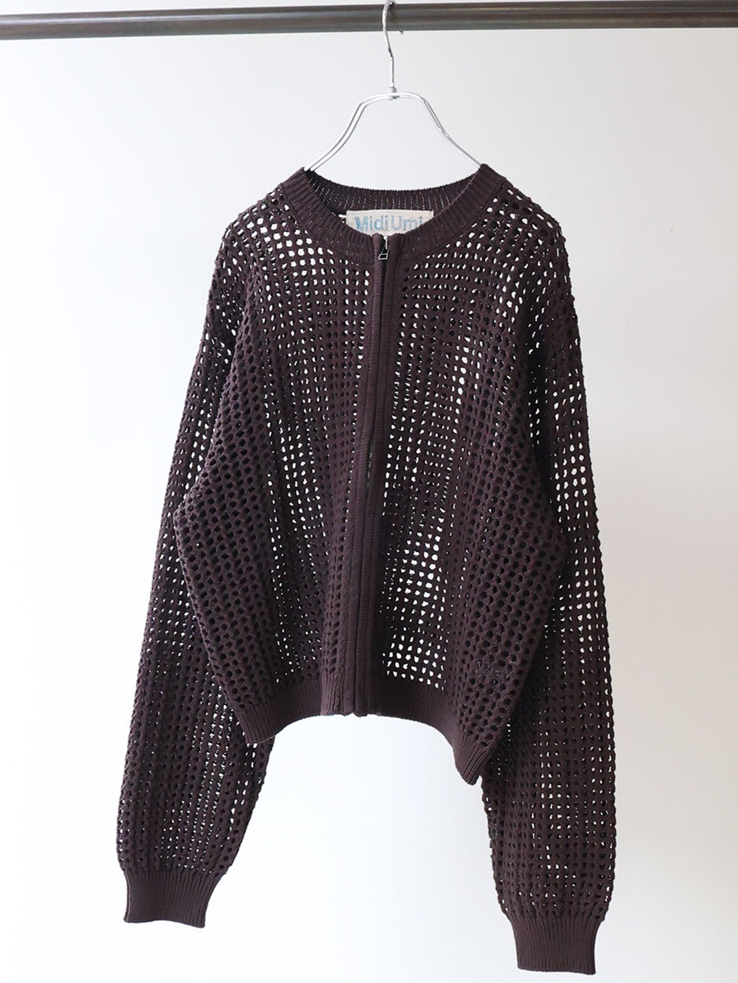 mesh knit zip cardigan