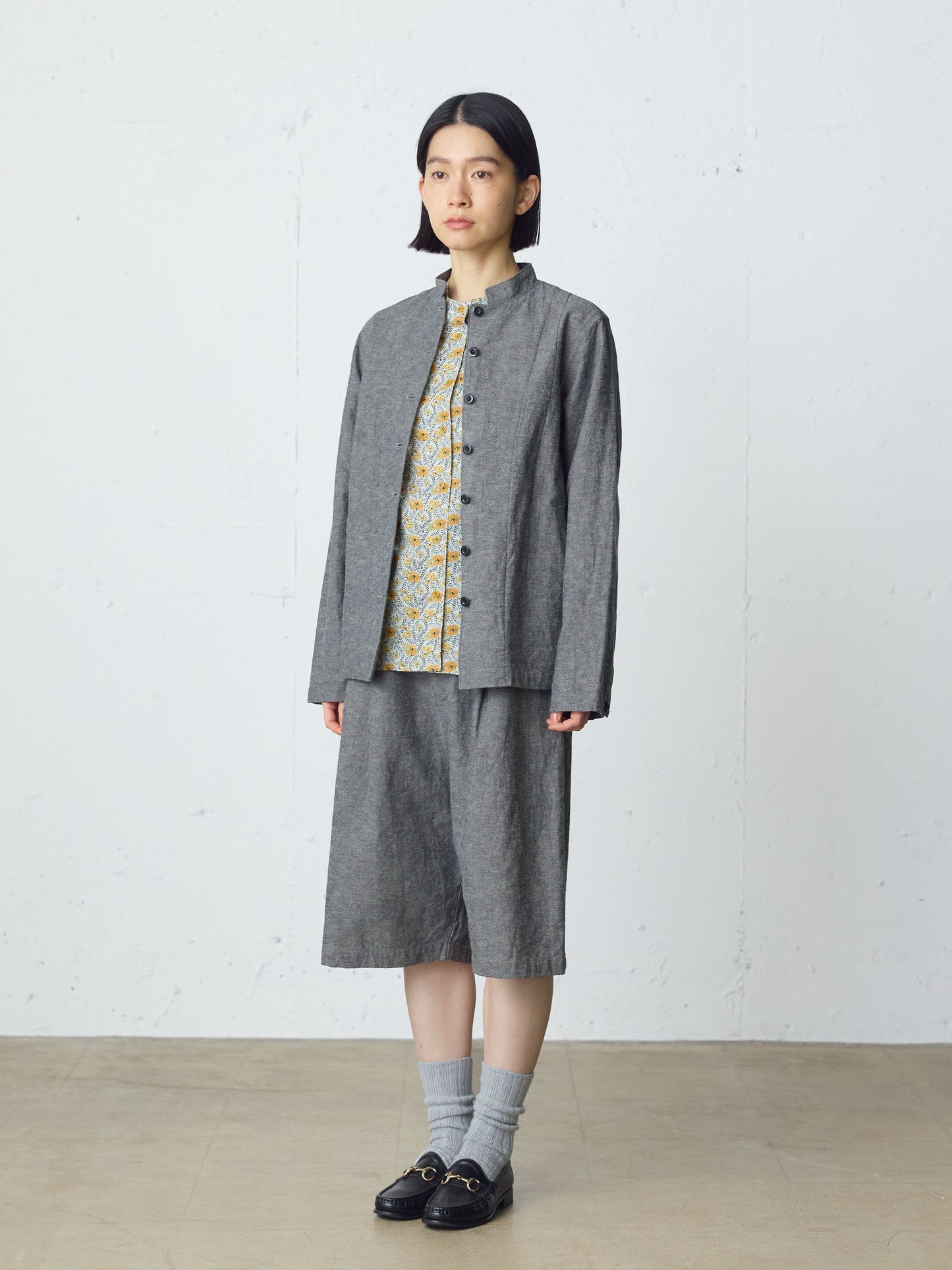 cotton linen stand collar jacket