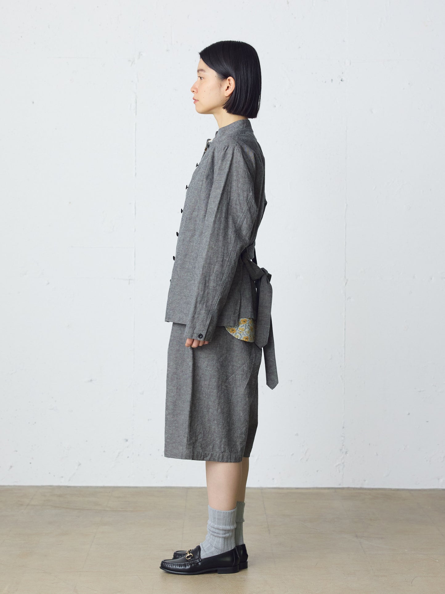 cotton linen stand collar jacket
